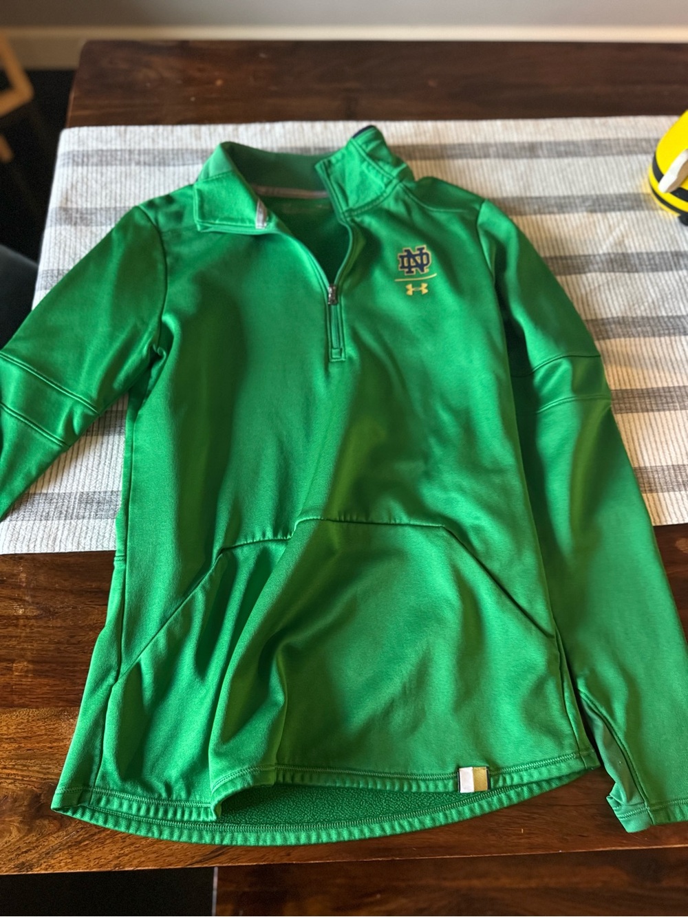 Under Armour Kids Green Quarter-Zip Hoodie with Notre Dame Logo